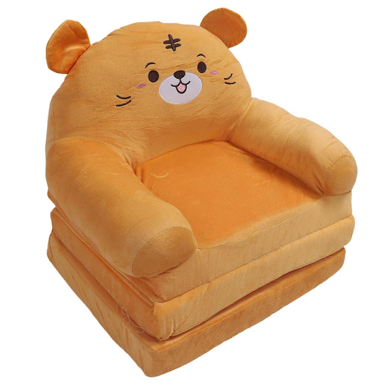 Kids Folding Sofa Plush Fabric Sponge Cartoon Pattern Toddler Flip Open Couch for Rest Reading Three Layer 