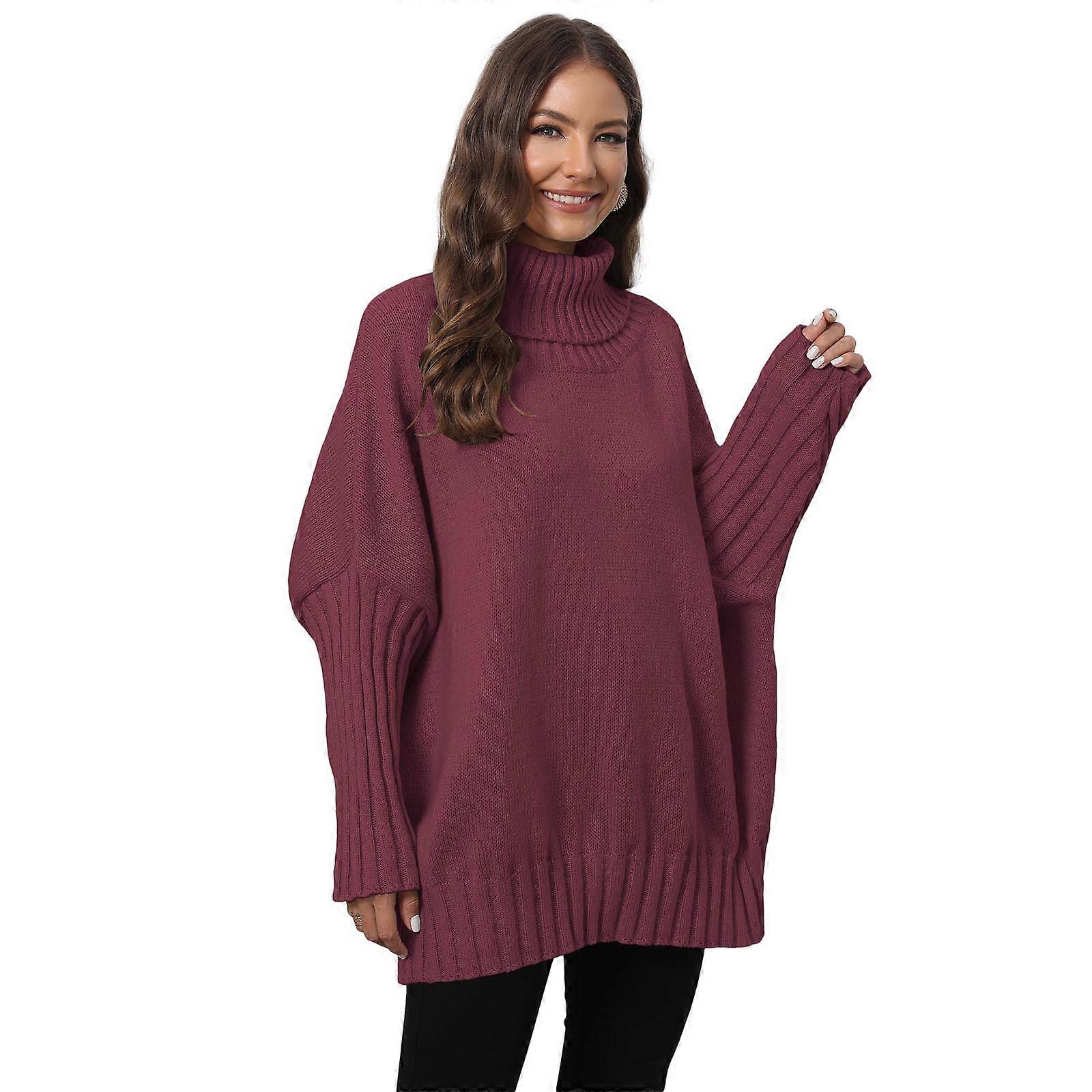 Pull à col roulé à la mode Pull tricoté surdimensionné polyvalent Hauts à manches longues pour femmes Taille unique Bourgogne