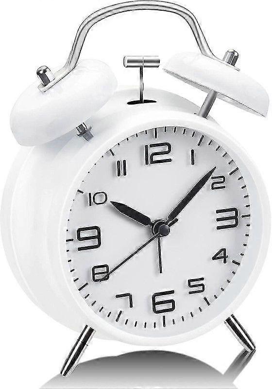 SAYTAY 4 inches Twin Bell Alarm Clock with Stereoscopic Dial, Backlight, Battery Operated Loud Alarm Clock-White