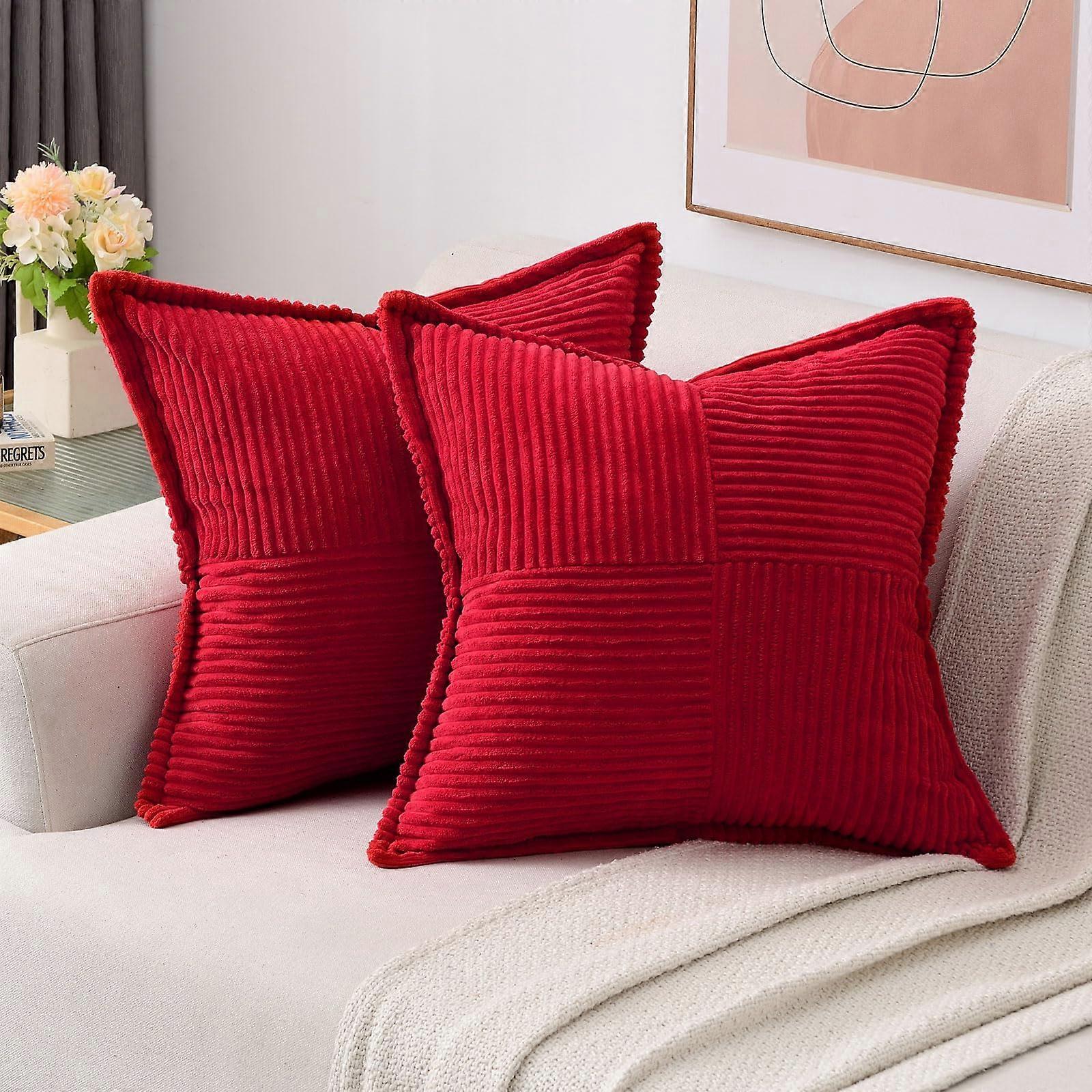 Set of 2 Soft Solid Corduroy Striped Throw Pillow Covers for Sofa, 26x26 Inch