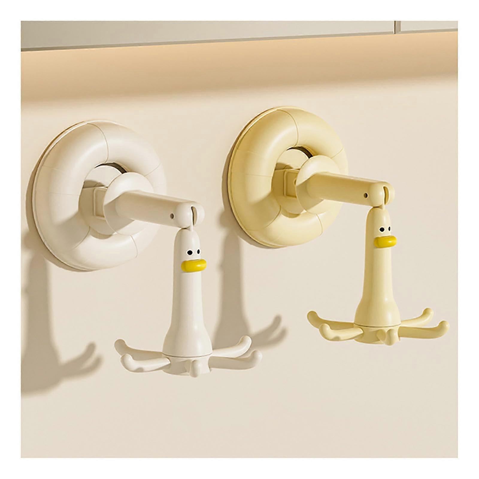Rotating Utensil Holder Duck Design with Suction Cups, No Hole Installation, Yellow and White Kitchen Tool Organizer