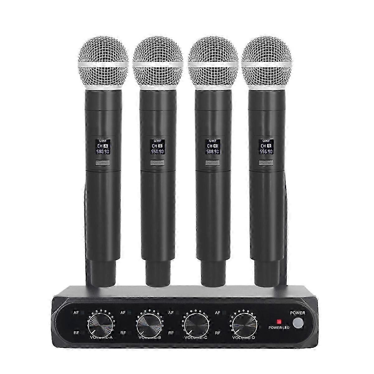 Professional Wireless Microphone System UHF 4 Channel Fixed Frequency Handheld Device for Stage, Hom