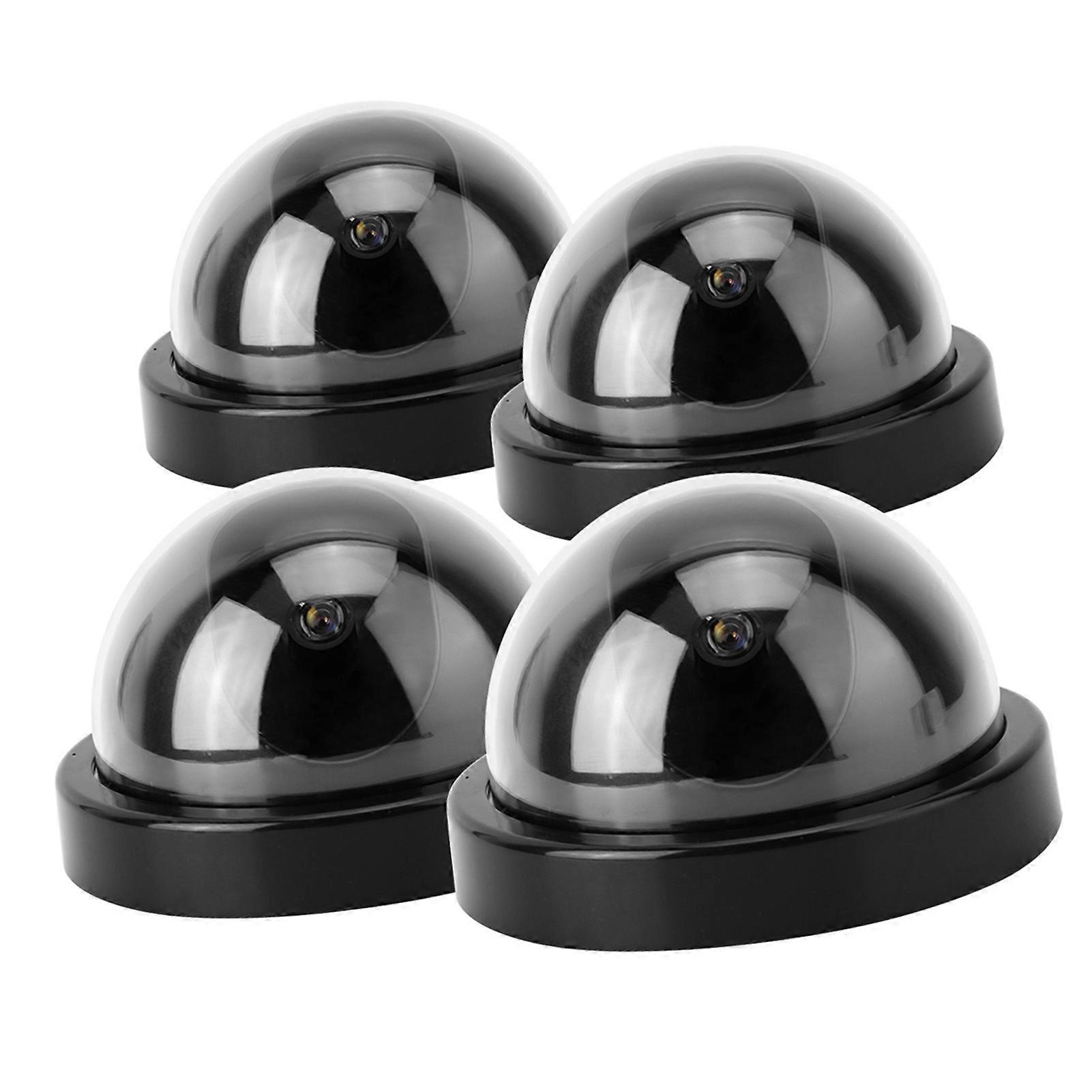 4pcs Black Dome Dummy CCTV Cameras with Flashing LED Light
