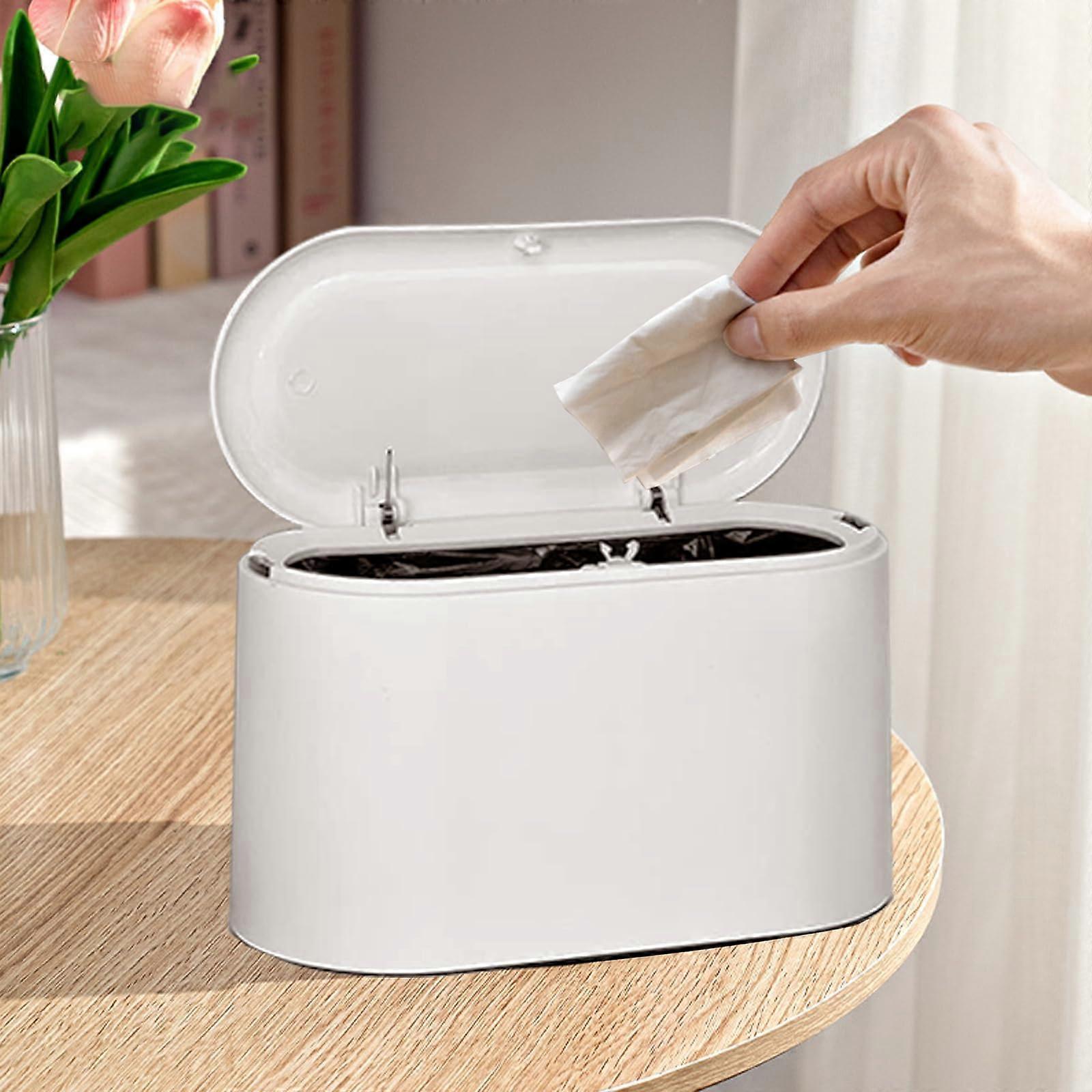 Mini Trash Can With Lid, Small Removable Plastic Waste Bin, White Pop Up Countertop Trash Bin
