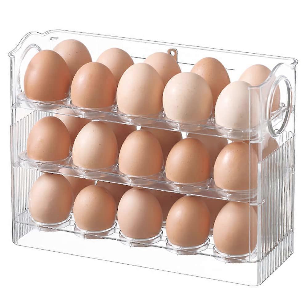 Egg Holder for Refrigerator, 3-Layer Clear Egg Storage Box, 30 Grid Flip Tray Container for Fridge and Kitchen Countertop
