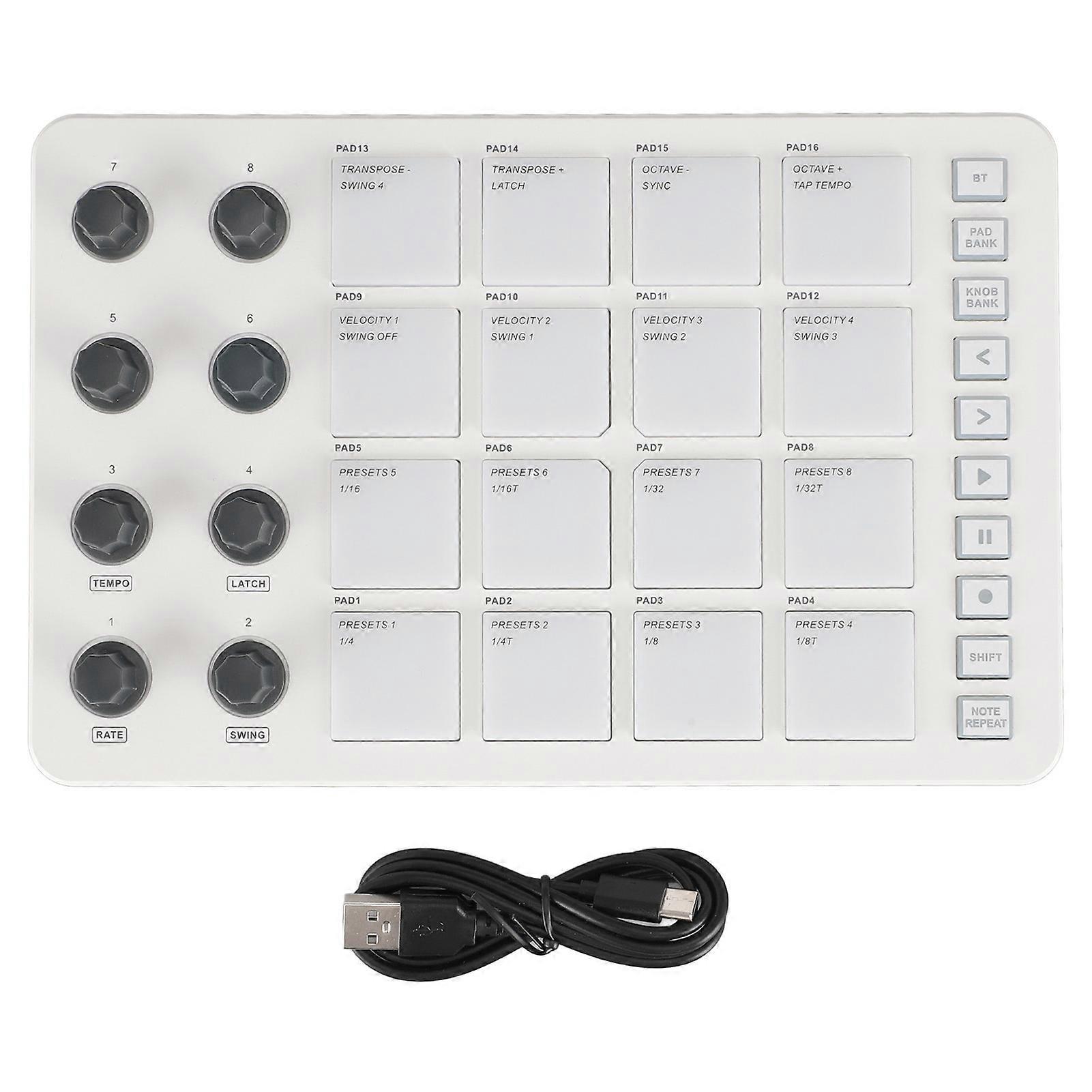 SMC PAD Bluetooth Portable USB MIDI Drum Pad Controller with 16 RGB Backlit Pads 8 Assignable Knobs Note Repeat Full Level Key