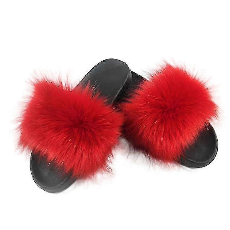 Women's Faux Fur Open Toe Slides - Warm and Cozy Slippers for Winter