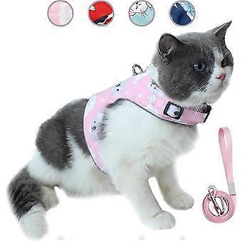 Anti-escape Cat Leash And Harness Set,adjustable Mesh Pet Reflective Vest With Anti-lost Card (xs,pink)