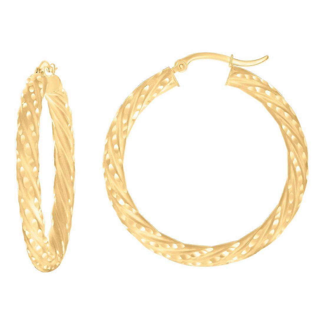 10Kイエローゴールドレディーススパークルカットスポッテッドパターンファンシーフープイヤリング女性用38x4mmワイドフープイヤリング