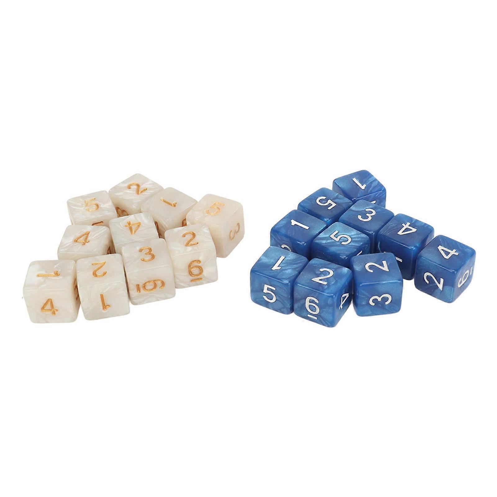 20 PCS Acrylic Square Corner Colorfast Lightweight 6 Sided Number Dice Set for Math Games White and Blue