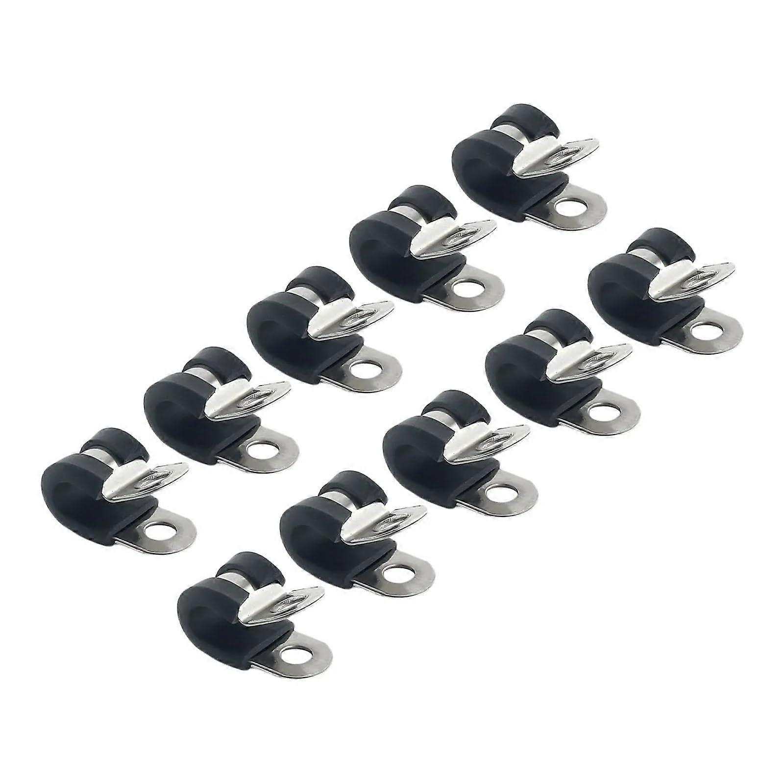 10pcs Rubber Lined P Clips for Cable Mounting 8mm Hose Pipe Clamp Stainless Steel Fasteners for Pipe Fixing