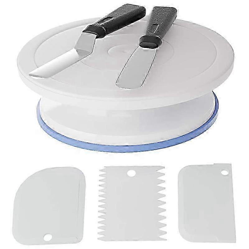 6 Pcs Cake Decorating Kit with 11 Inch Rotating Turntable, White