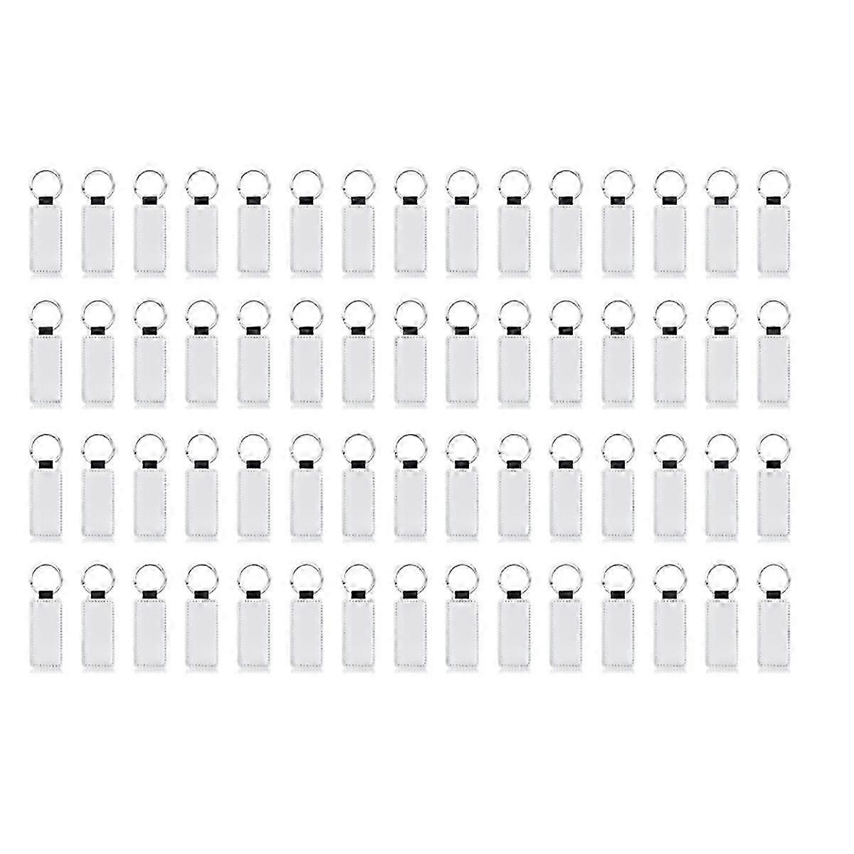 60Pcs Leather Keychain Blank Rectangle MDF Keychain Sublimation Heat Transfer Keychain Kit Jewelry