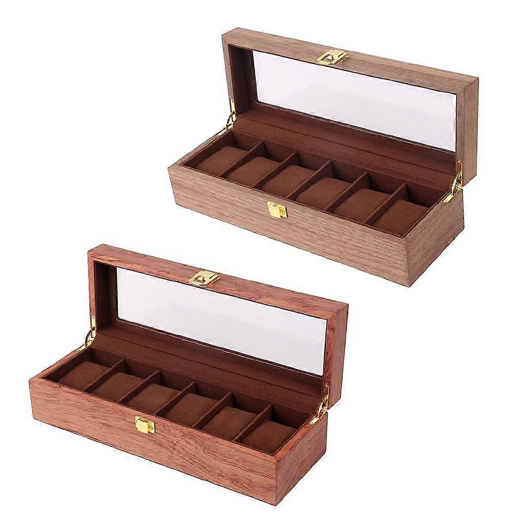 2 Adet 6 Yuvalı sarıcı saati Unisex Kol Saati için Ahşap Ekran Kutusu Depolama Kutusu