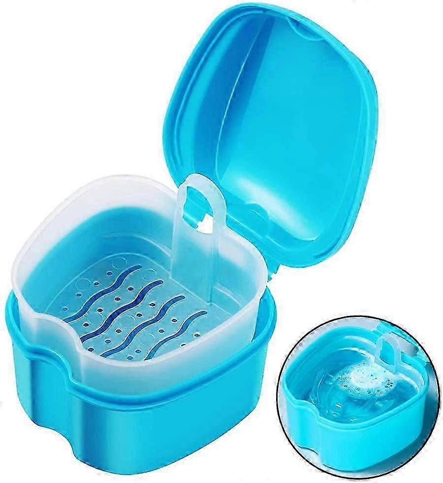 Retainer Case Portable, Denture Box Easy-Clean, 93x94x66mm, Light Blue