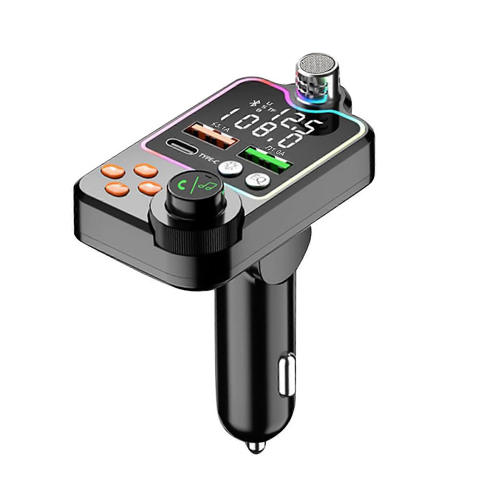 Bluetooth-compatible Car MP3 FM Transmitter Quick Charge Microphone One Key-Bass Dual-Screen Battery Voltage-Detection