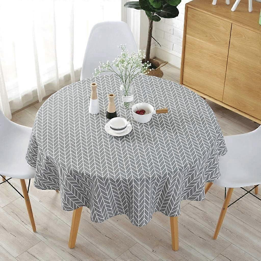Round Tablecloth Cotton-Linen With Stripe Pattern, Washable Tea Table Cover, 150 Cm Diameter