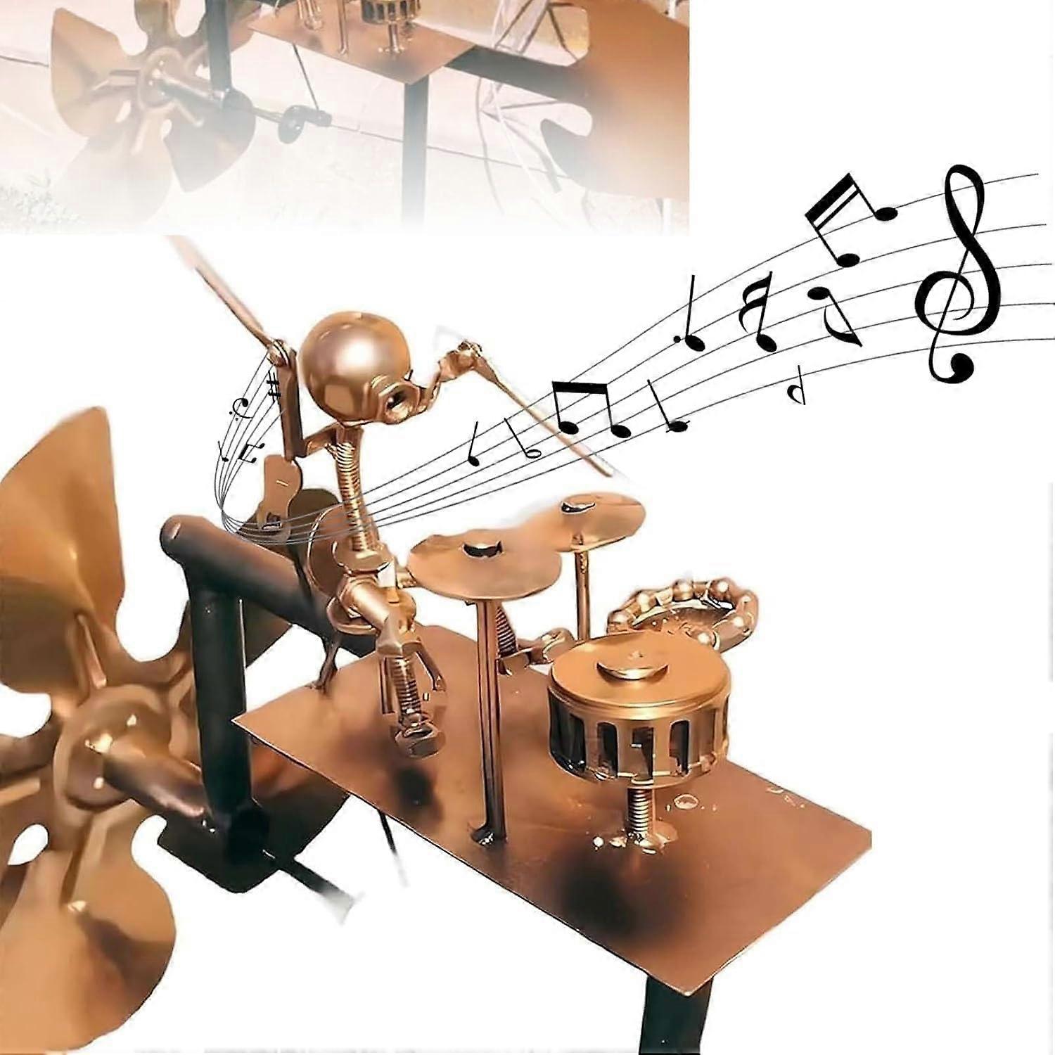 Handmade Metal Drummer Windmill, WindPowered Musical Garden Spinner, Unique Drum Decor, for Men Outdoor Spaces