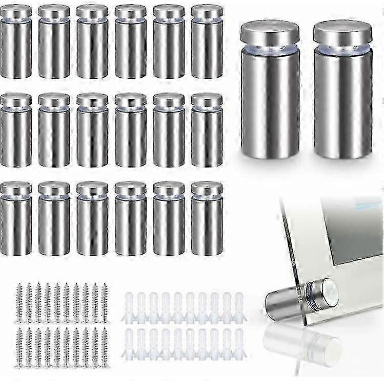 壁取り付け看板とプラーク用の20個のステンレス鋼ガラススペーサー(12x20mm、シルバー)