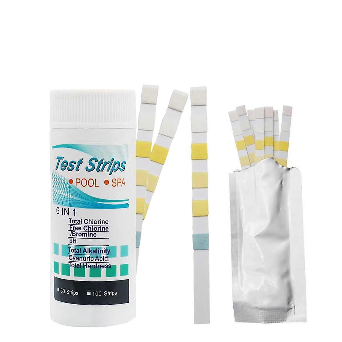 6 in 1 Pool and Spa Test Strips Pack of 50 for pH, Bromine, Chlorine, Alkalinity, Hardness - Accurate Water Tester