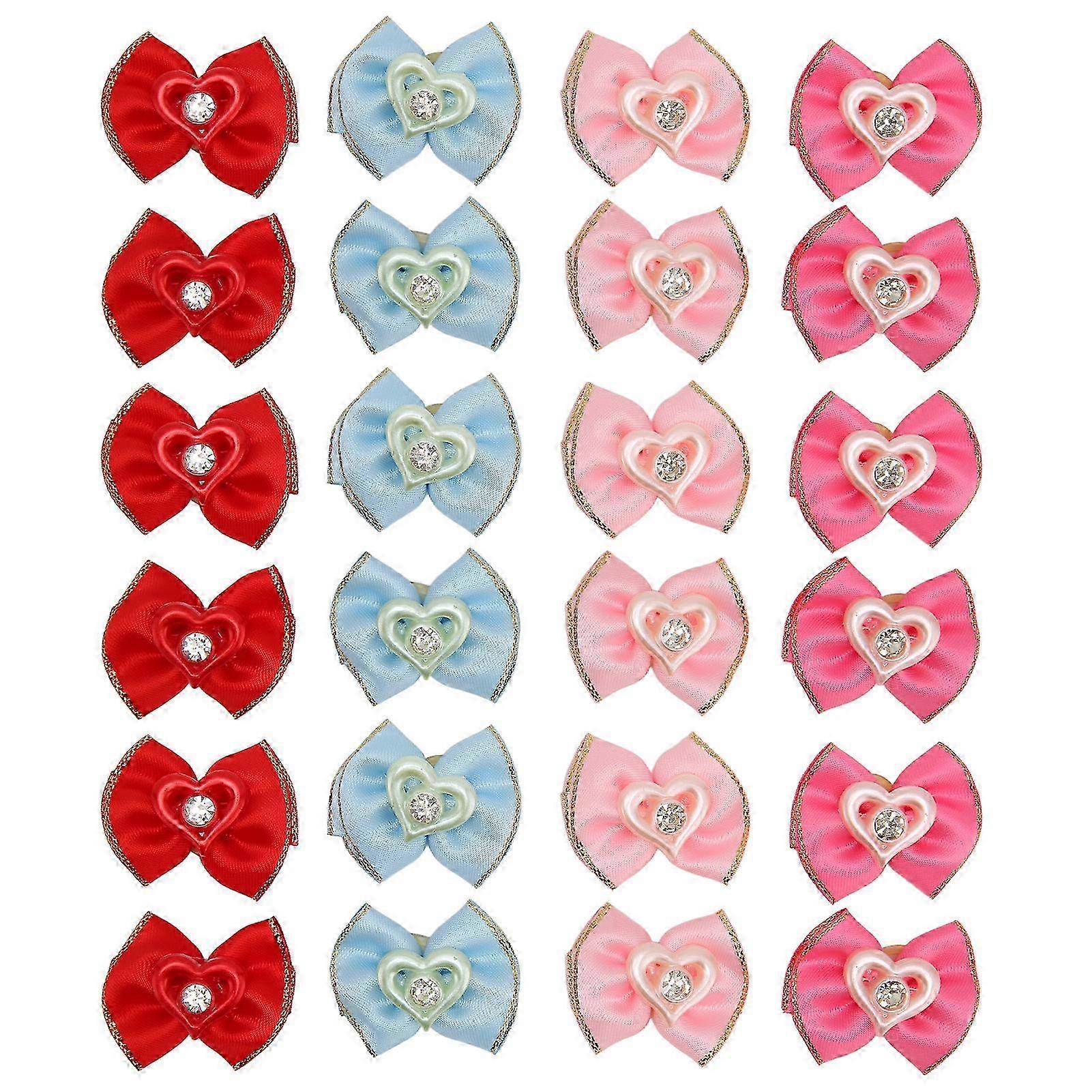 24pcsカラフルなペットの毛の弓と犬用輪ゴム付き