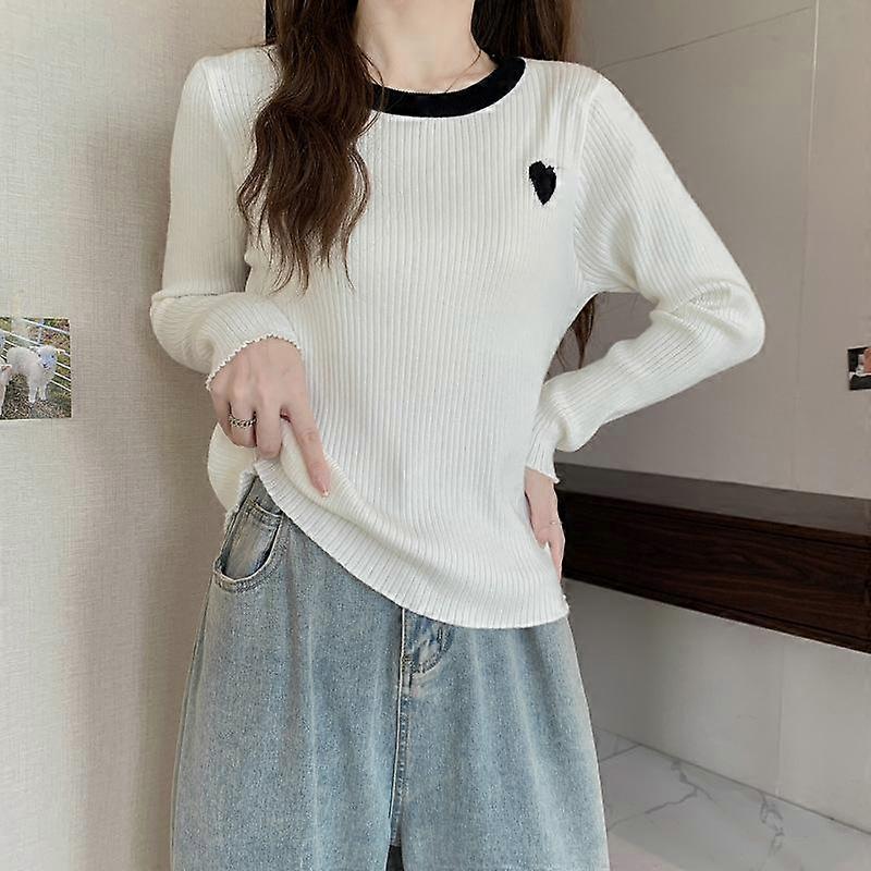 DAFIFY Women's Fashion Casual Fall Winter Solid Color Print Long Sleeve O-Neck Sweaters