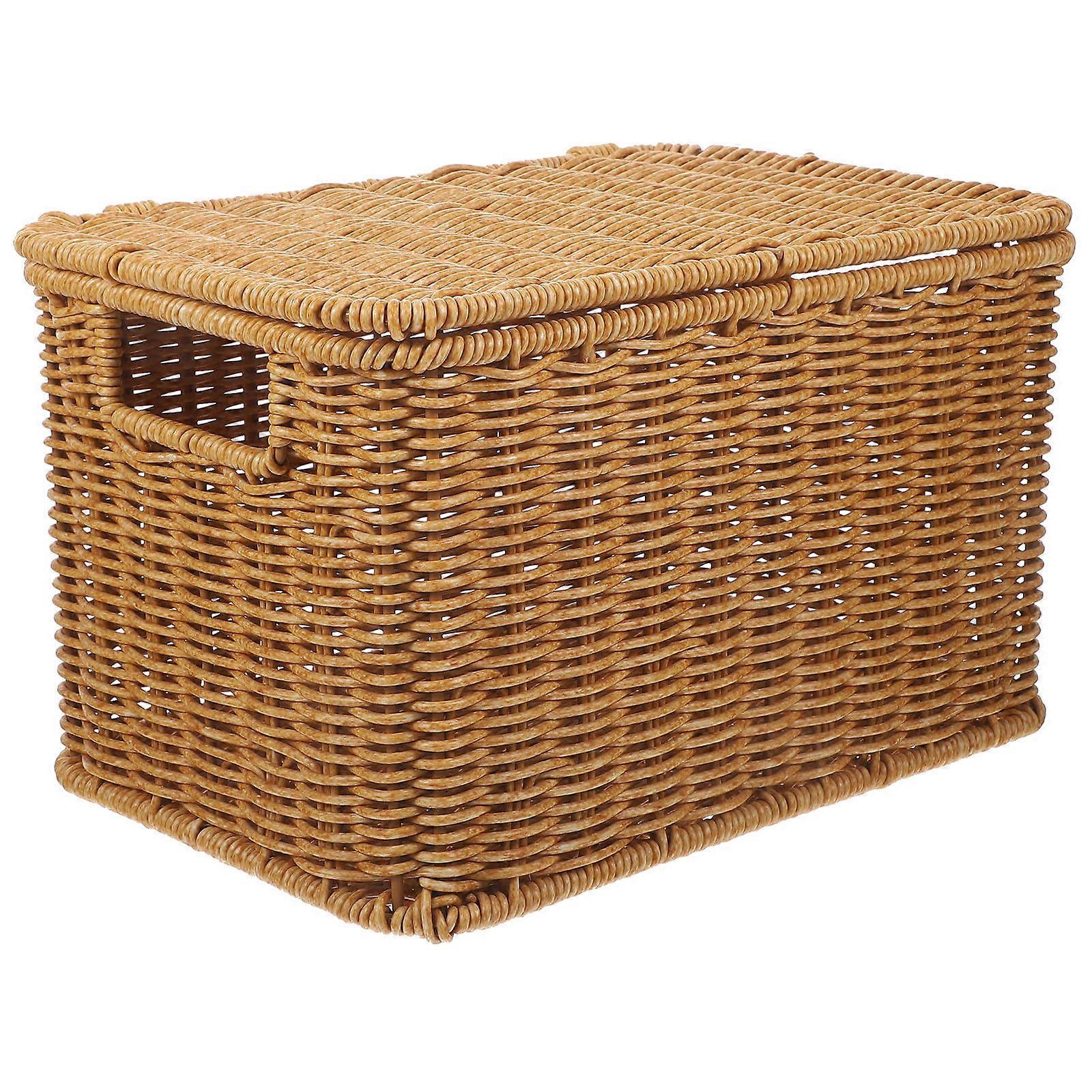 Woven Rattan Storage Basket with Lid – Multi Purpose Clothing Organizer for Home & Office, Handmade Decorative Desktop Storage Box