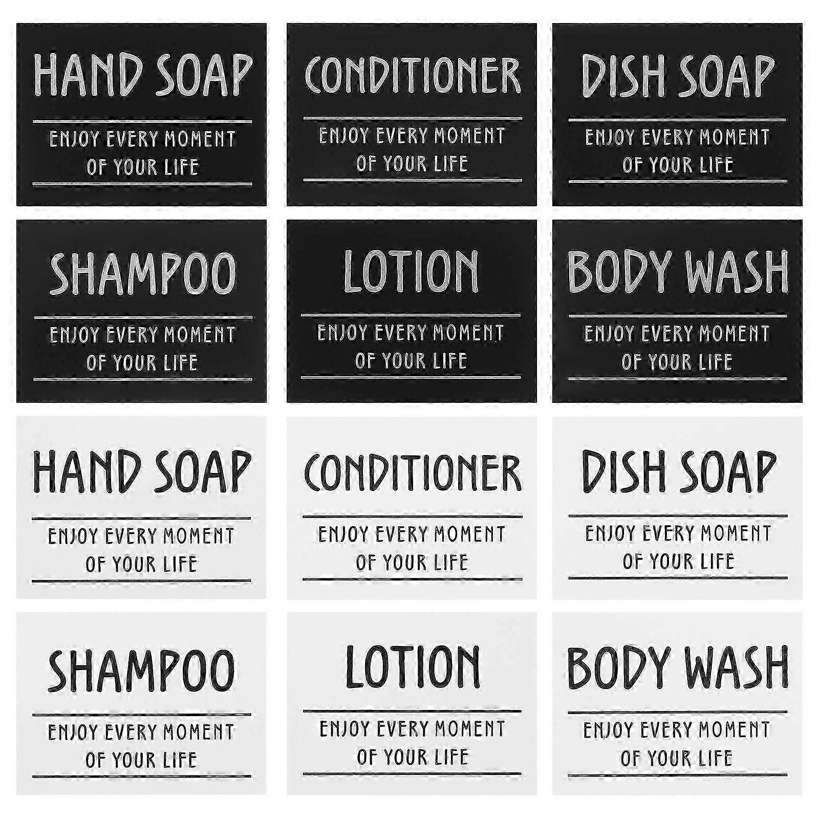 12PCS Bathroom Labels Organization Labels Waterproof Refillable Bottle Stickers Label for Hand Soap Shampoo