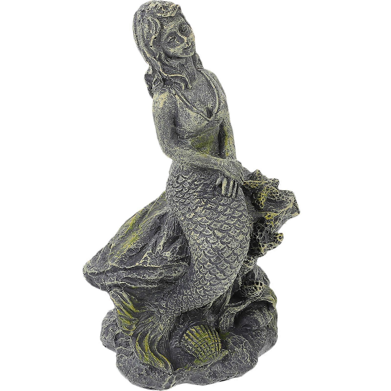 Fish Tank Mermaid Craft Chic Aquarium Ornament Tabletop Decor Grey Resin 1Set