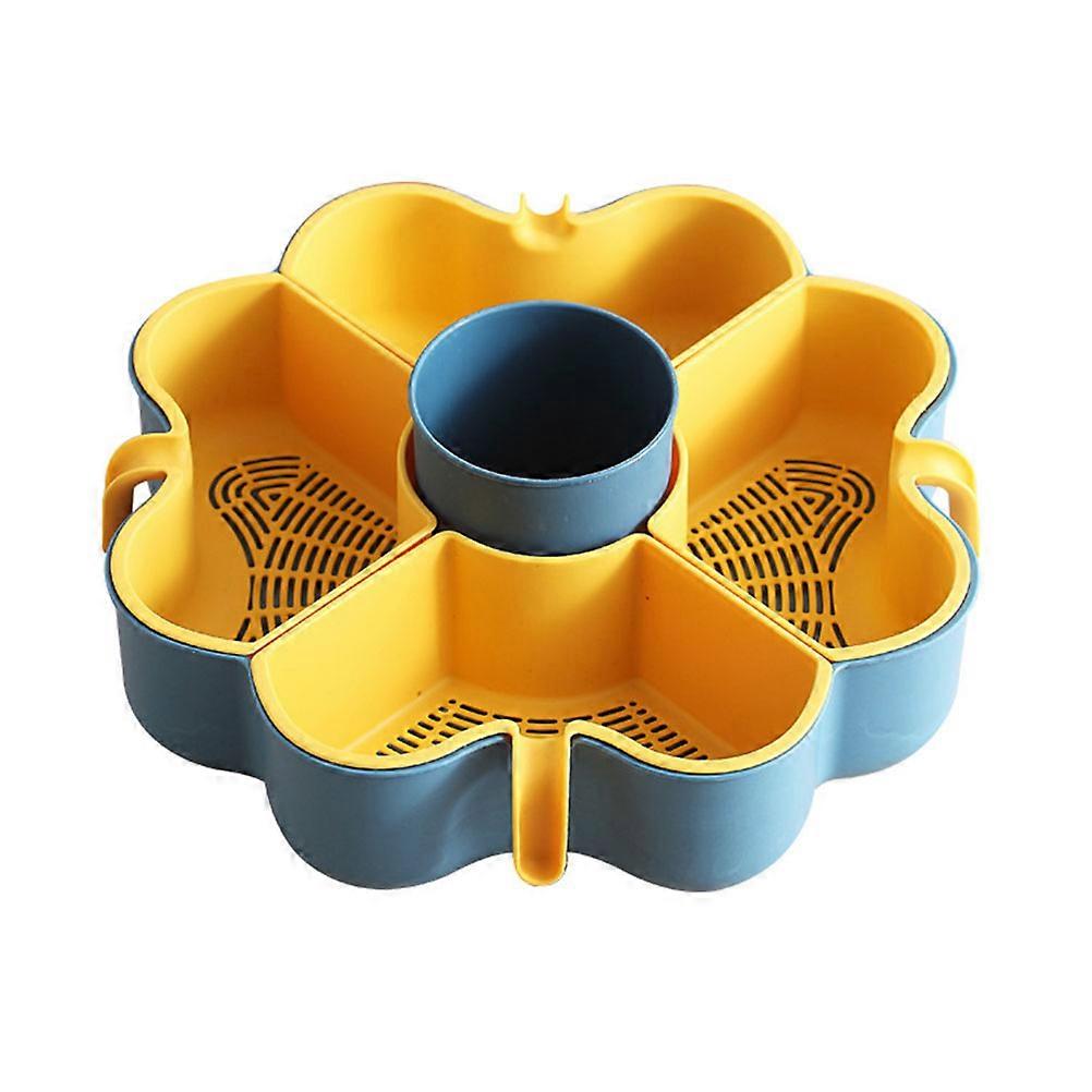Vegetable Drainer Multi-Grid Basket Home Use Kitchen 31.5X31.5X11CM Yellow 1Pc