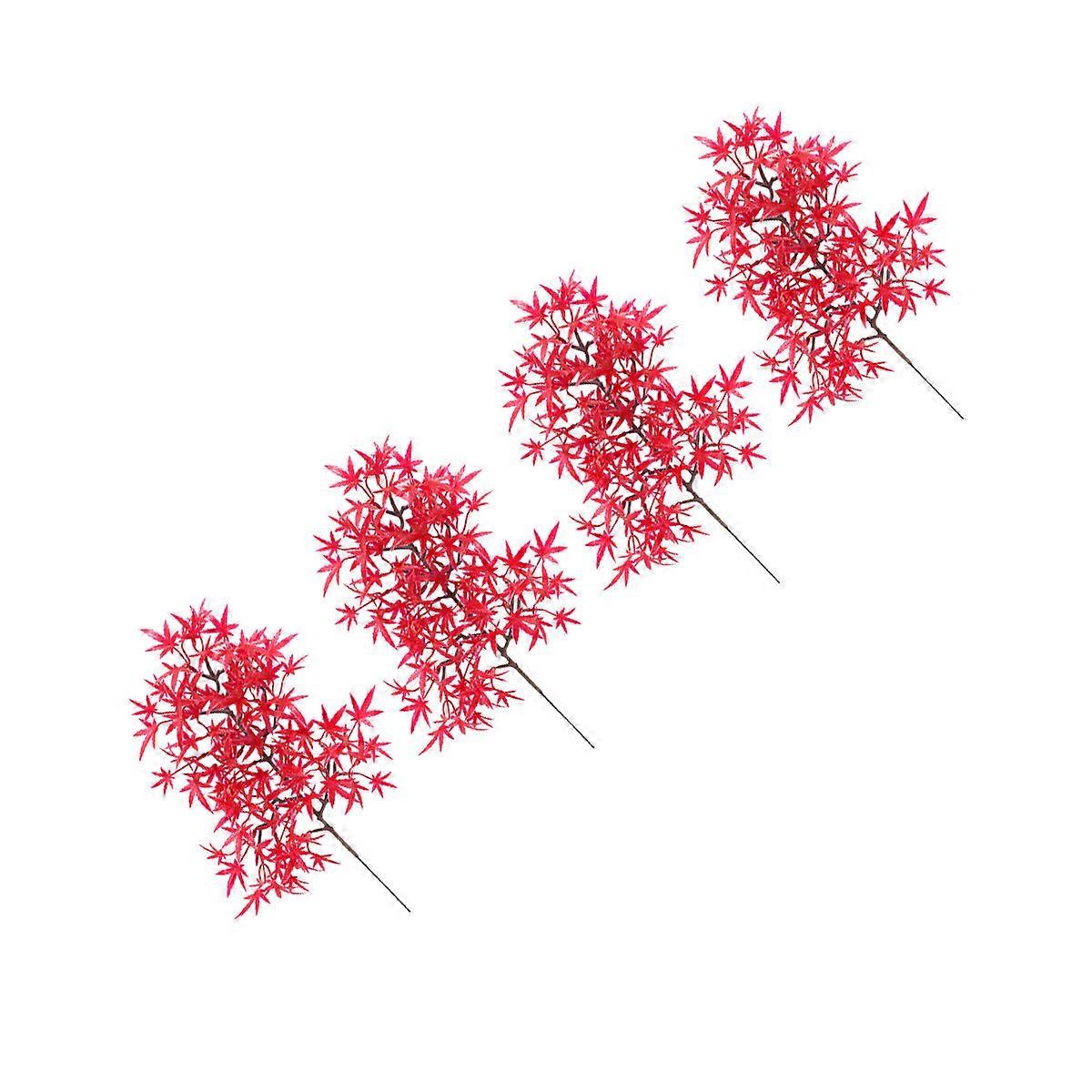 4pcs Red Artificial Maple Leaves for Wedding, Holiday, and Autumn Party Decorations – Realistic Faux Leaves for Vases and Centerpieces