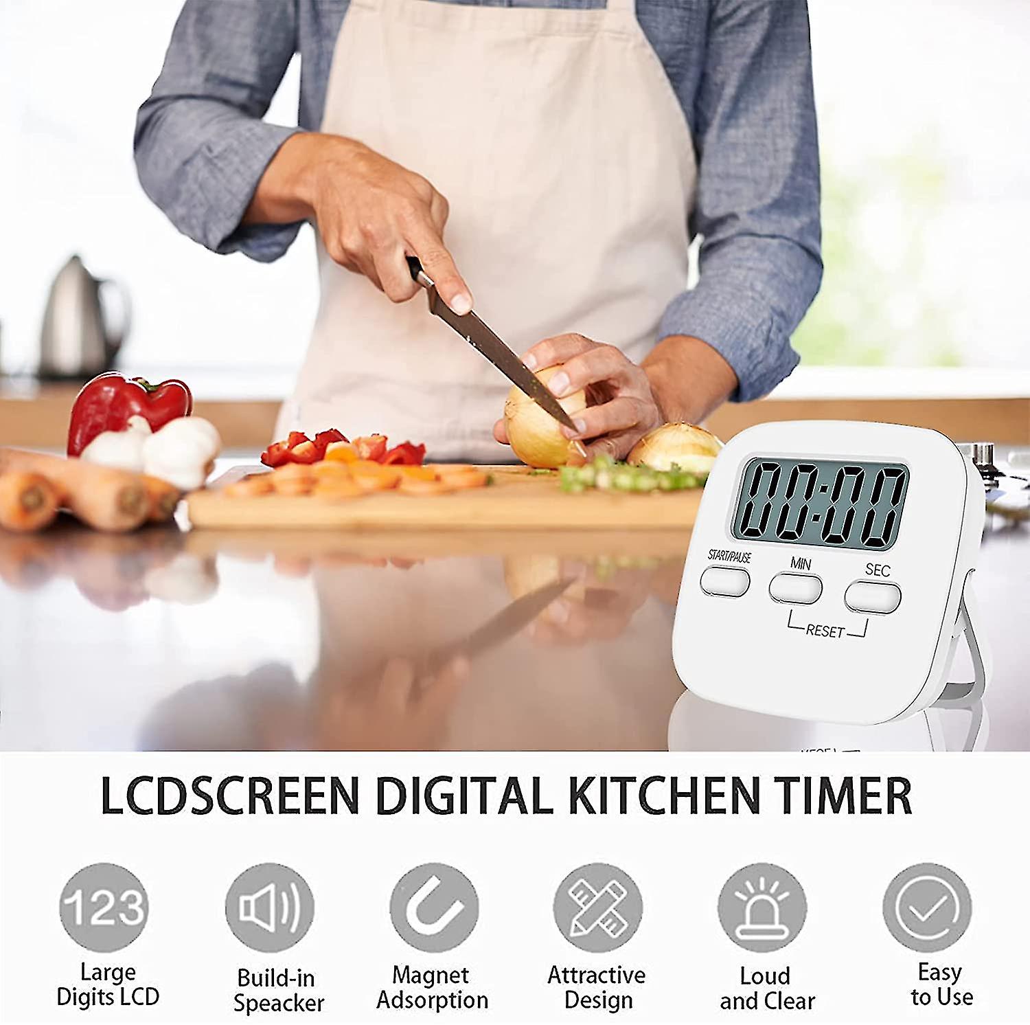 Pxcl Magnetic Kitchen Timer With Large Lcd Display, With Stopwatch, Loud Alarm And Countdown, White
