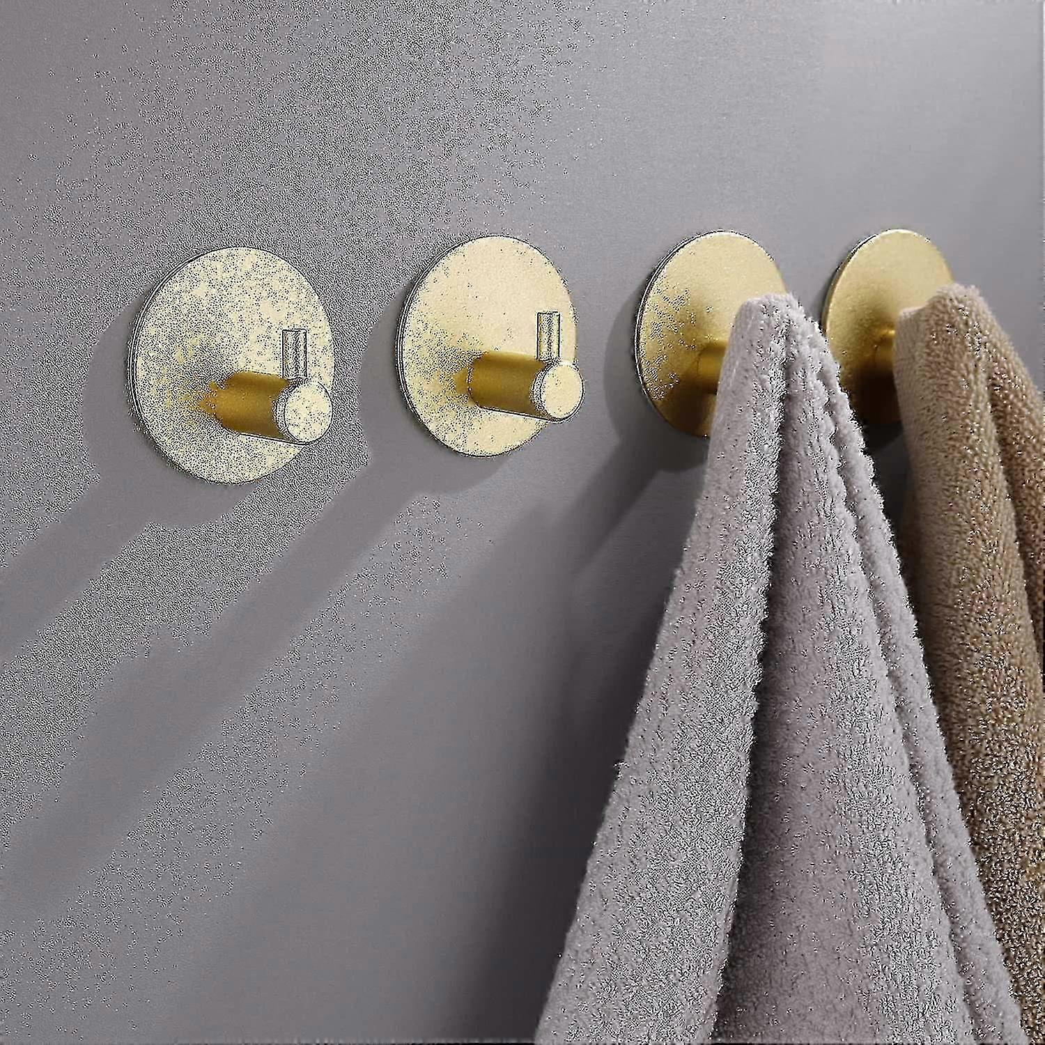 Bathroom Hooks Self-Adhesive Gold - 4 Pieces Towel Hooks Wall Hooks Clothes Hooks To Stick Strong 4.