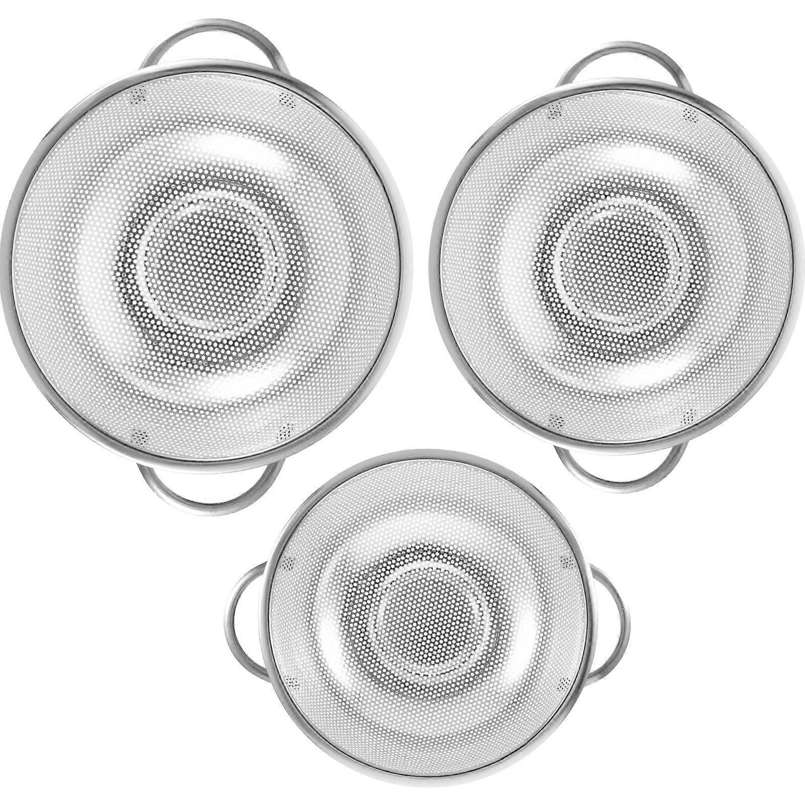 Practicable Multi-Functional Drain Basket Stainless Steel Strainers Double Handle Design For Kitchen Use 3Pcs