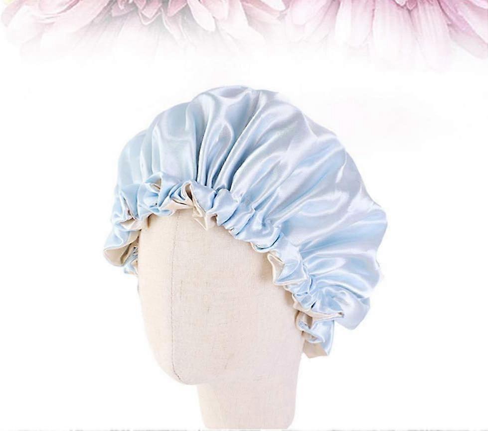 Kids Satin Double Layer Sleeping Cap Adjustable Elastic Sleeping Cap 1pc Blue