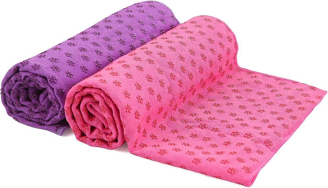 AURA 2 PCS Serviettes de yoga sèches antidérapantes (Purple.Rose) Avec sac de transport en filet, extra long (62 x 183 cm / 24,4 pouces x 73 pouces) Serviette de yoga Dot Grip
