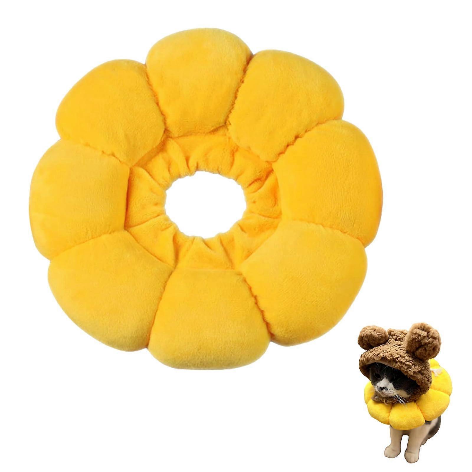 Yellow Sunflower Cat Collar, Adjustable Cat Collar for Small Dog After Surgery Protective Collar (S)