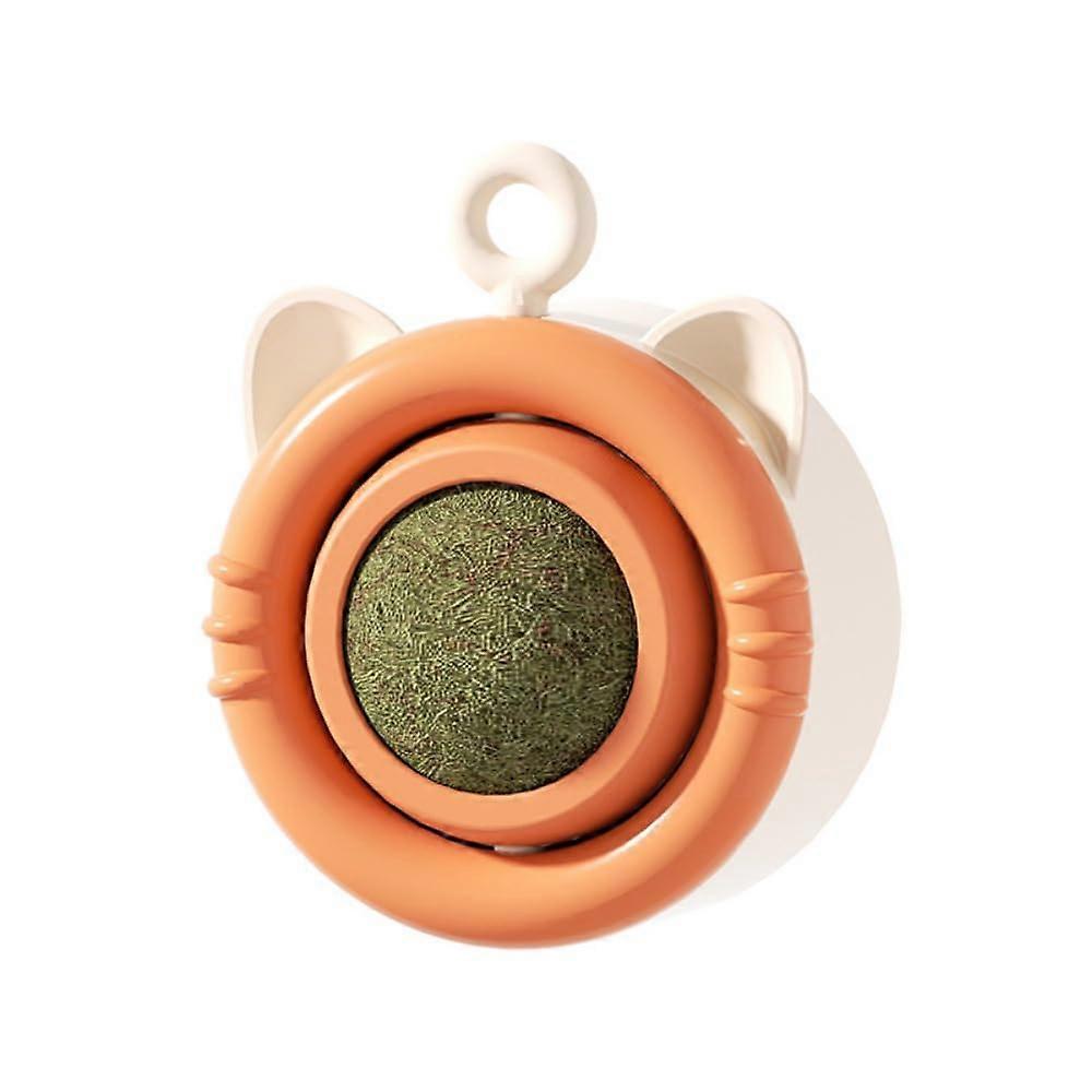 Spinning Grass Ball Interactive Wall Toy for Indoor Play with Grass Treats, Teaser, Chew Stick - 4 Colors Available (Orange)