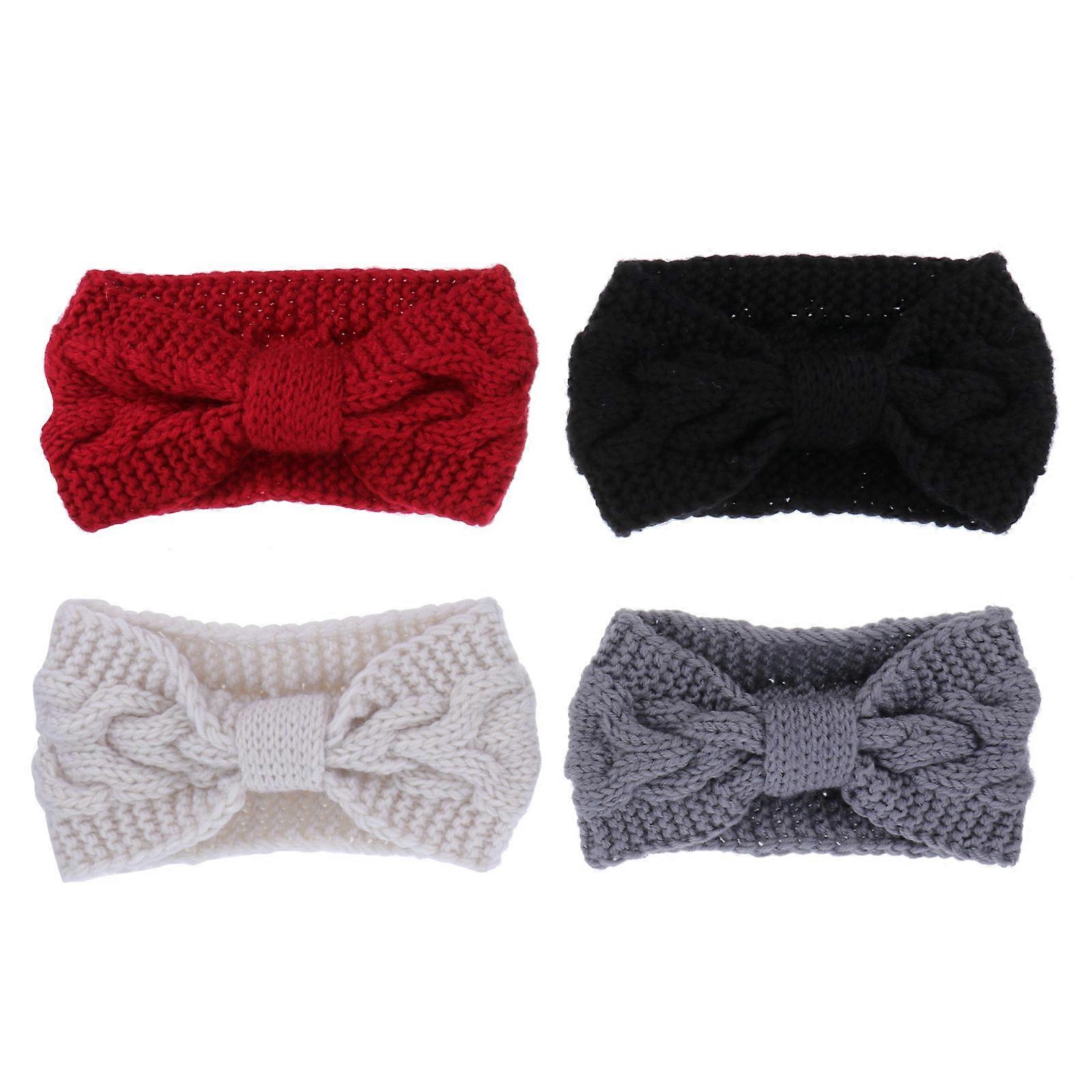 Embroidered Knitted Headband Button Headband Snowshoeing Stretchable 4Pcs