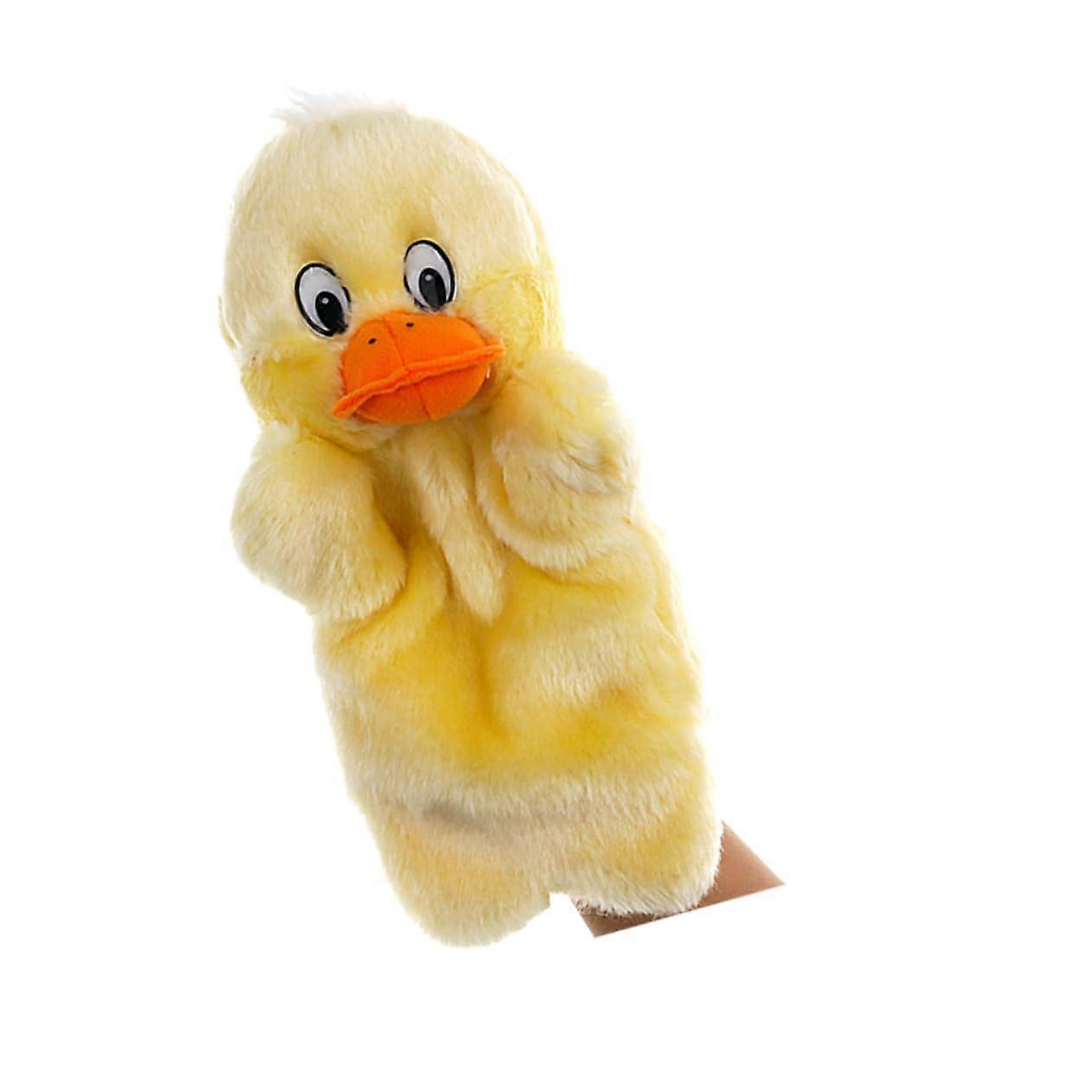 Duck hand puppet made of plush for storytelling, roleplaying accessories, and party favors, safe for little ones.