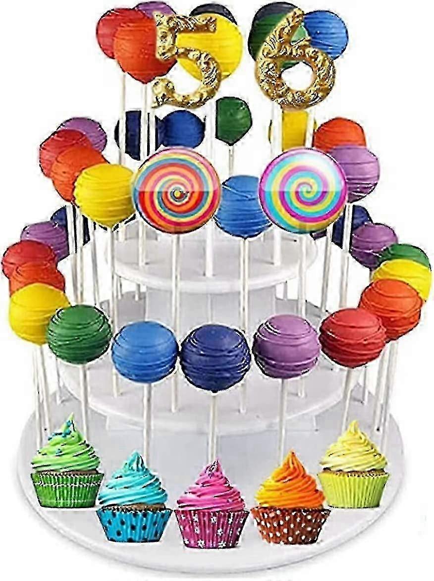 3-Layer 42-Hole Lollipop Display Stand White Plastic Dessert Tower Tray