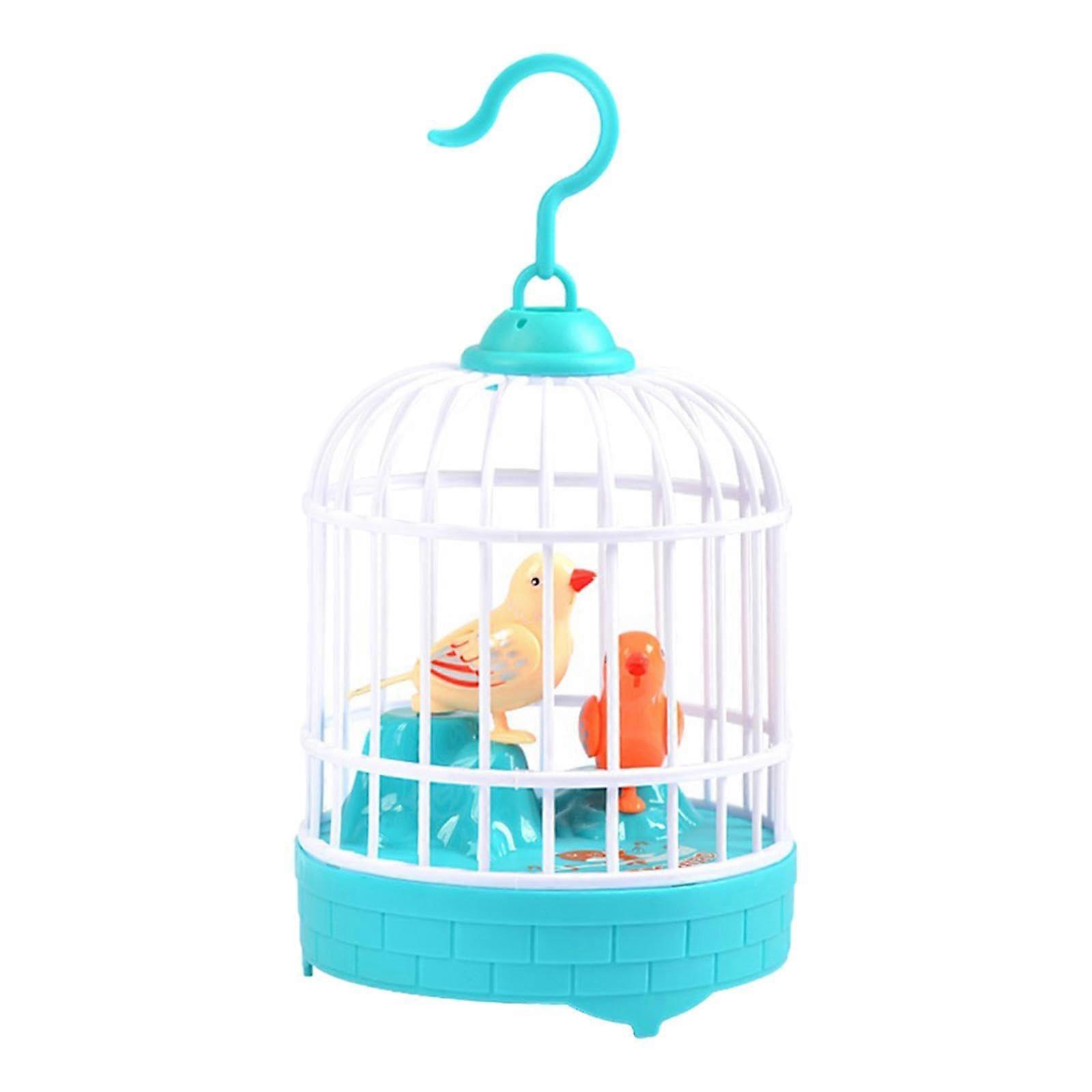 Electric Voice Control Bird Cage Toy, Blue Bird Sound Activated Simulation Cage for Office Use, Realistic Design