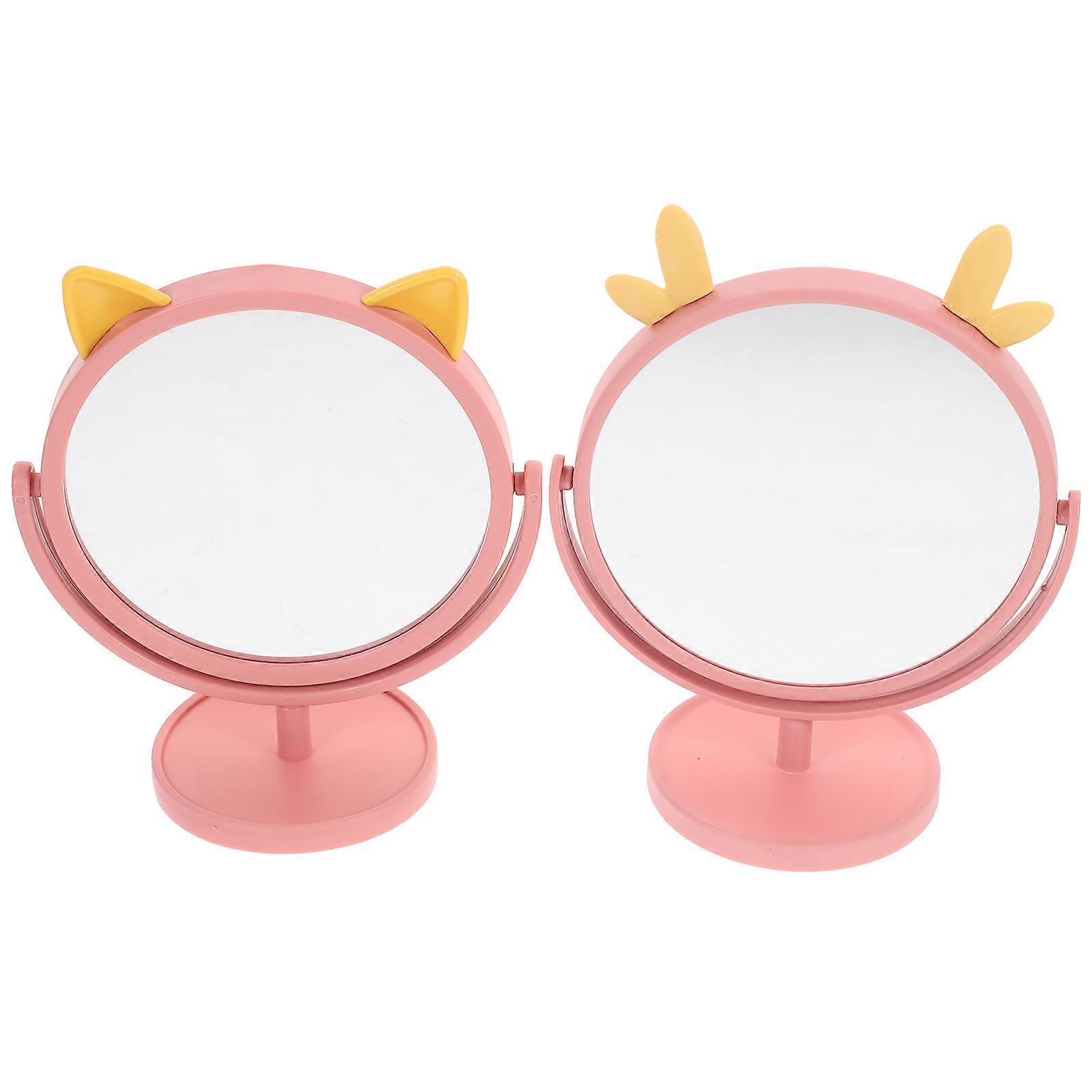 Makeup Mirror Desktop Cartoon Pink Cat Definition 2Pcs