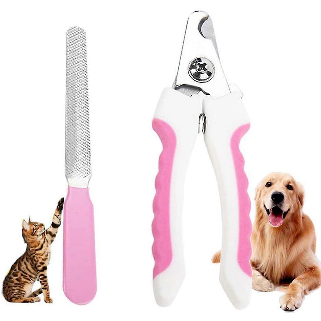Dog and Cat Claw Clippers with Nail File - Small Pets - with Safety Guard to Prevent Overcutting (Pink)