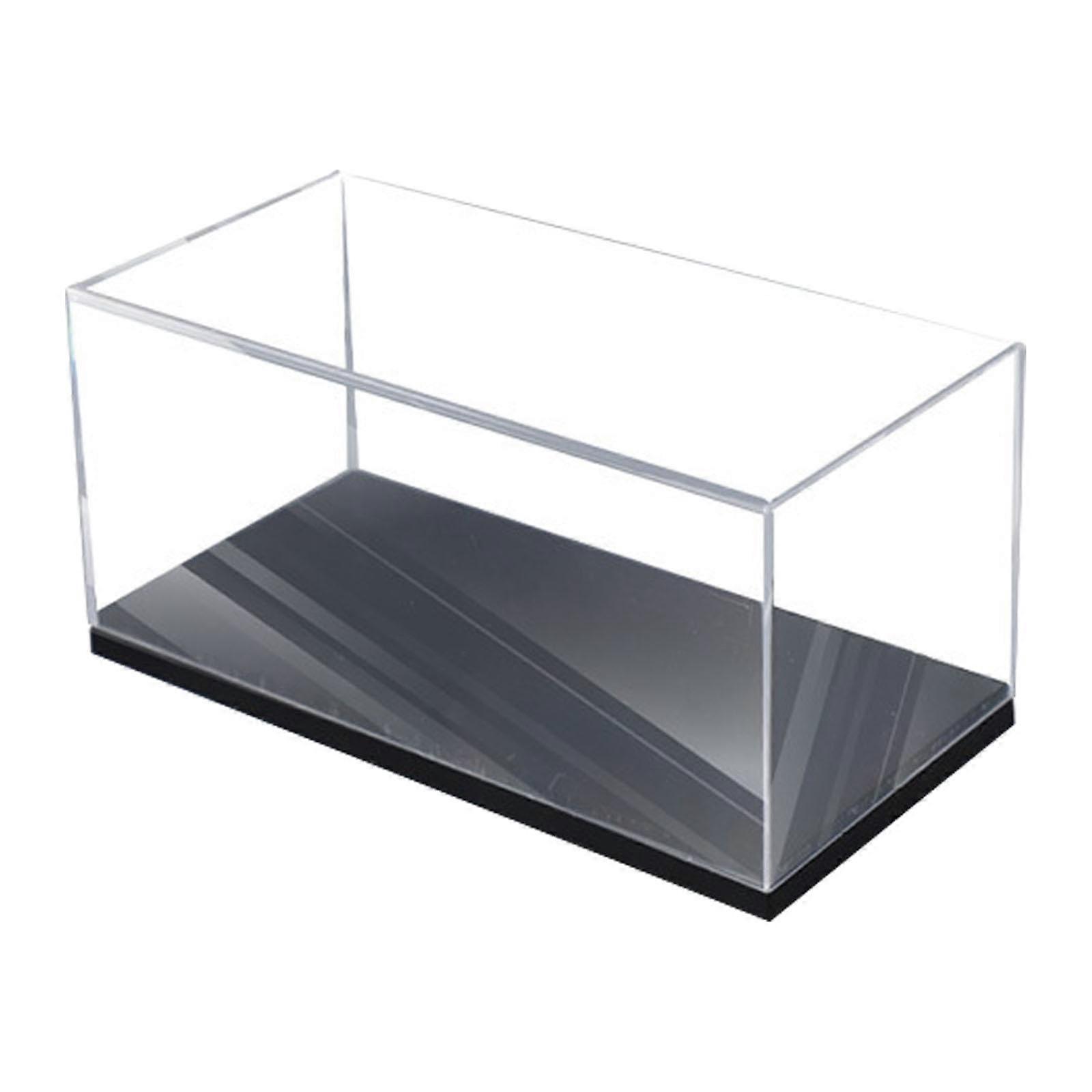 Transparent acrylic display case, dustproof display case with portable stand for 1/64 scale models, cars for small toy action figures, black base.