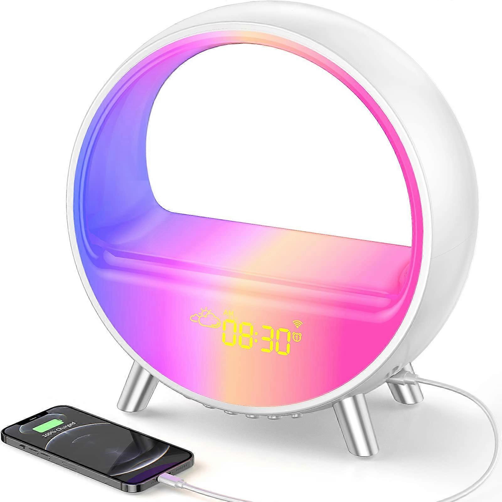 LED Night Light Decorative Smart Alarm Clock Colorful Ambient Light Table Lamp Bluetooth Speaker Bedside Nightlight White