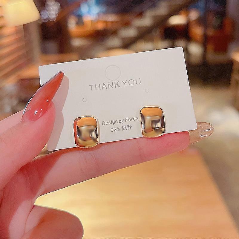 Gold Square Earrings S925 Silver Needle Matte French Retro Studs