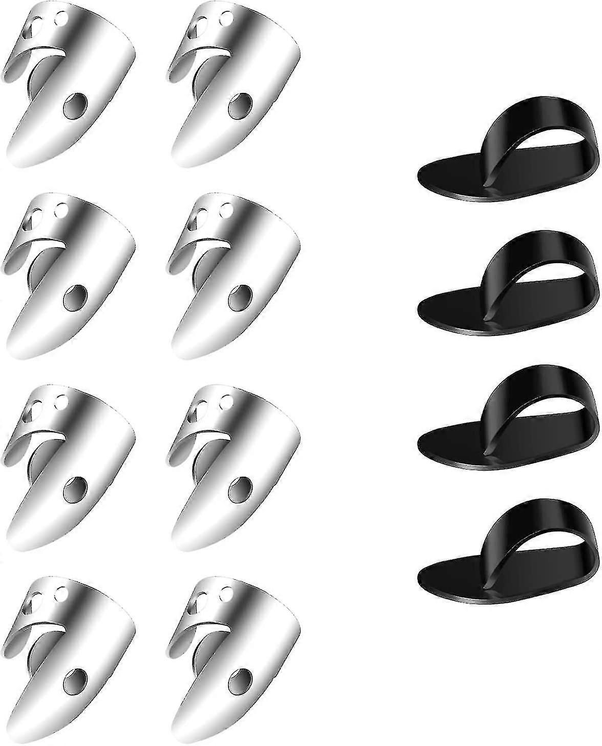 مجموعة اختيارات الأصابع القابلة للتعديل ، بما في ذلك 8 قطع فضية من الفولاذ المقاوم للصدأ الإبهام + 4 قطع من البلاستيك الإبهام Plectrums للغيتار البانجو القيثارة باس وترية Inst