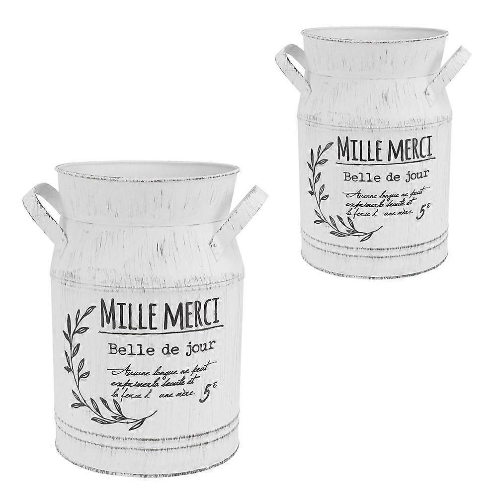 Bouquets Vase Wrought Iron Decorative Flower Bucket Milk Jug Shape Home Decoration 7.9X7.9X12in 2Pcs