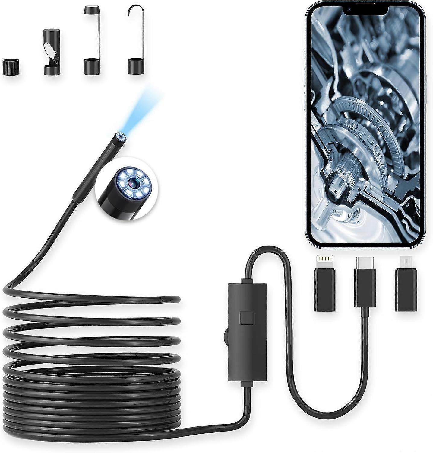 Endoscope Camera with Light, 1920P HD Borescope with 8